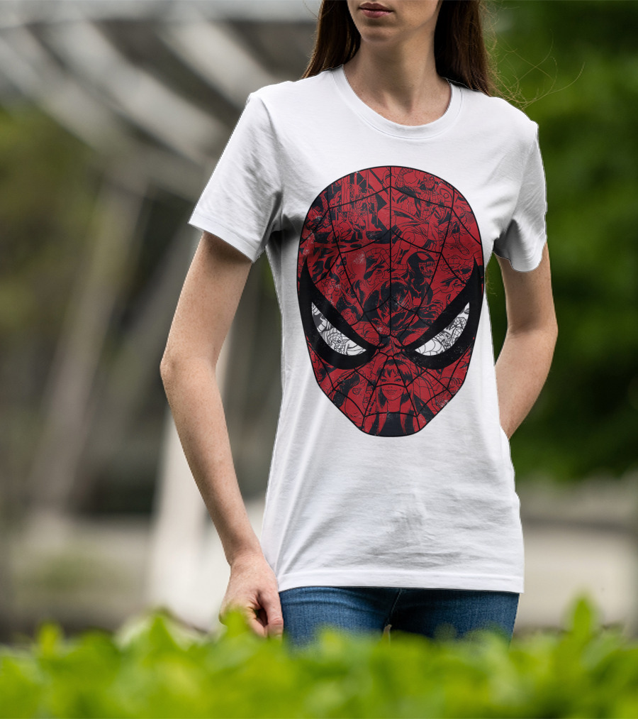 Spiderman Mask Marvel Comic Collage T-Shirt