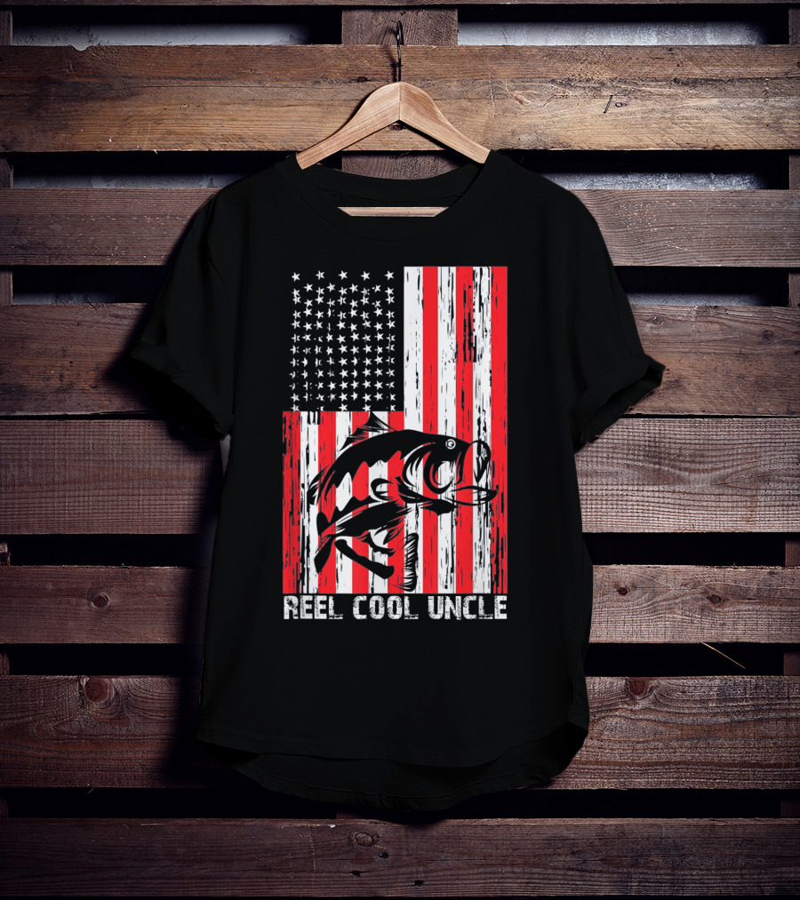 Reel Cool Uncle Vintage Fisherman American Flag T-Shirt