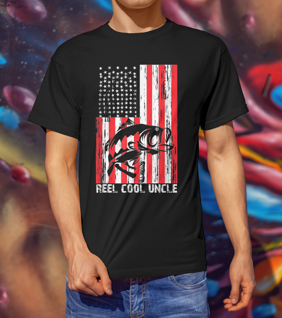 Reel Cool Uncle Vintage Fisherman American Flag T-Shirt