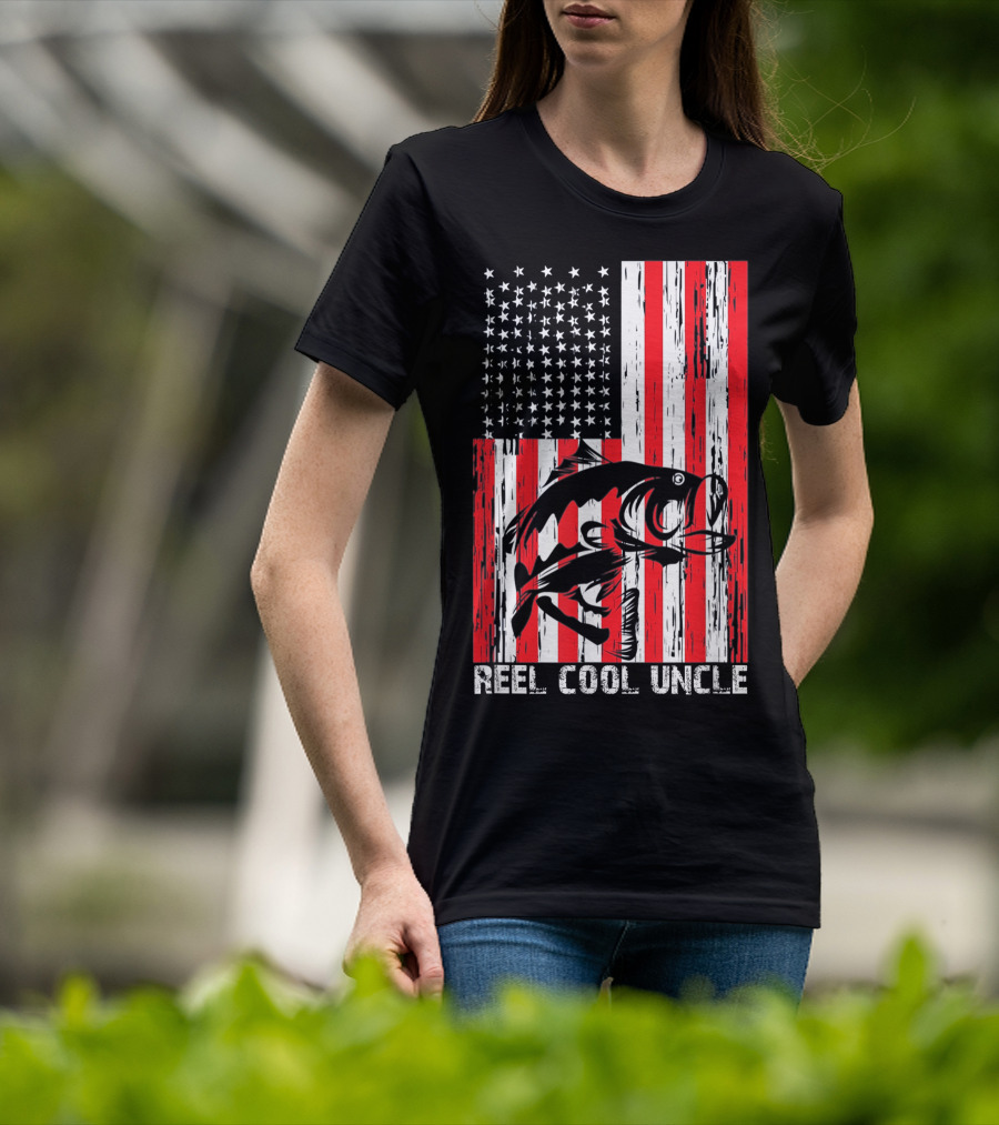 Reel Cool Uncle Vintage Fisherman American Flag T-Shirt