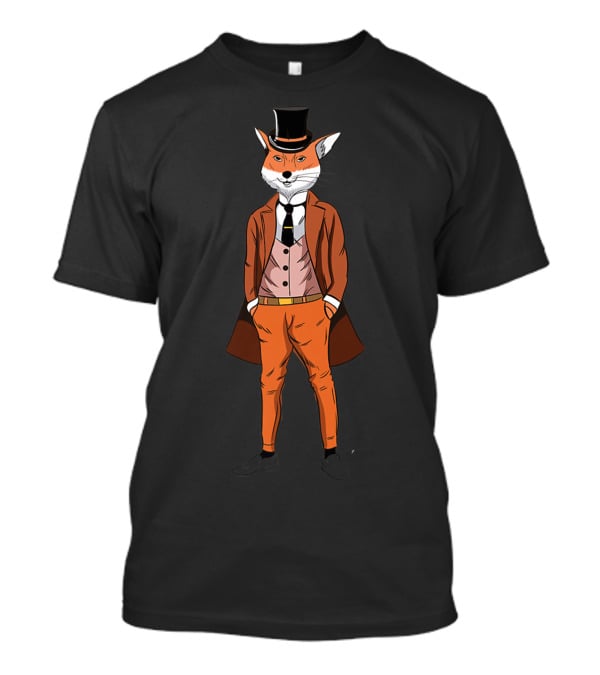 Mens Cool Red Fox Wearing Three Piece Suit And Tie With Top Hat T-Shirt