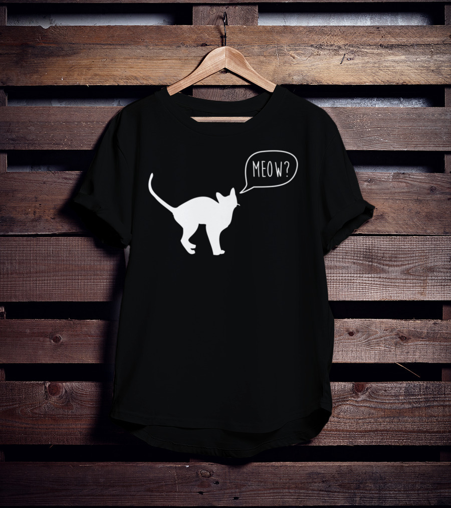 Meow Cat Illustration Cool Silhouette With Speech Bubble T-Shirt
