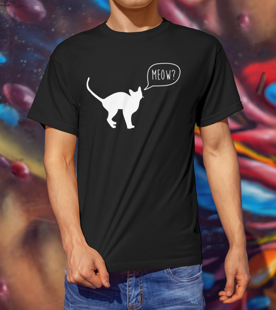 Meow Cat Illustration Cool Silhouette With Speech Bubble T-Shirt