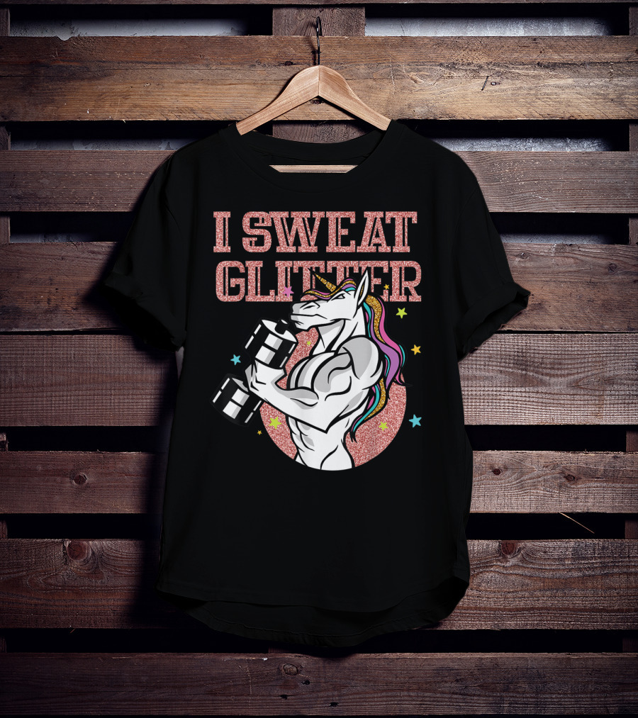 Muscular Unicorn Lifting Dumbbell I Sweat Glitter T-Shirt