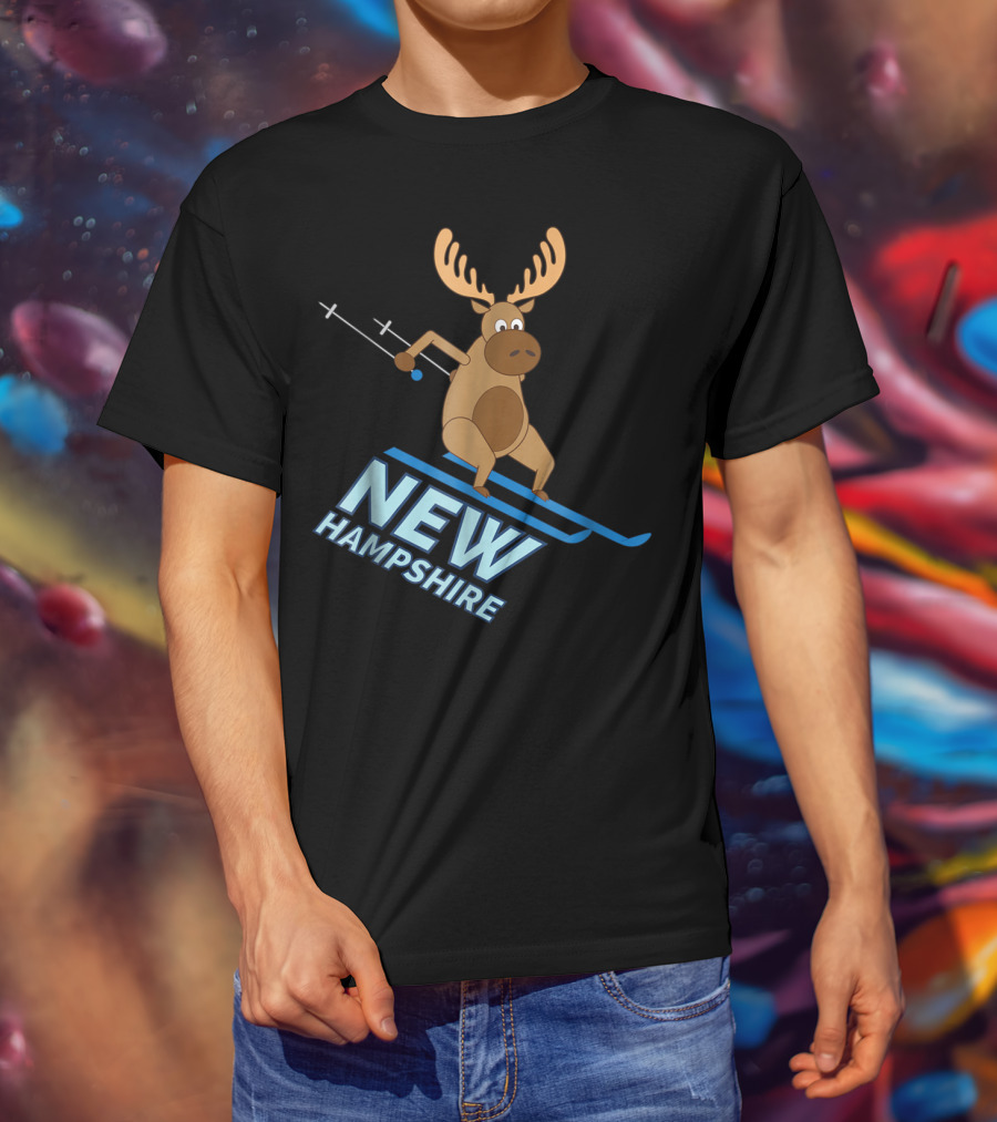 New Hampshire Skiing Moose Winter Fun T-Shirt