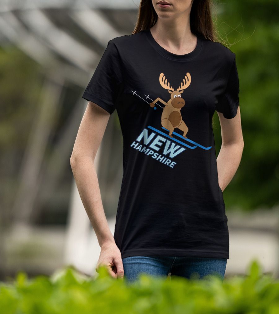 New Hampshire Skiing Moose Winter Fun T-Shirt