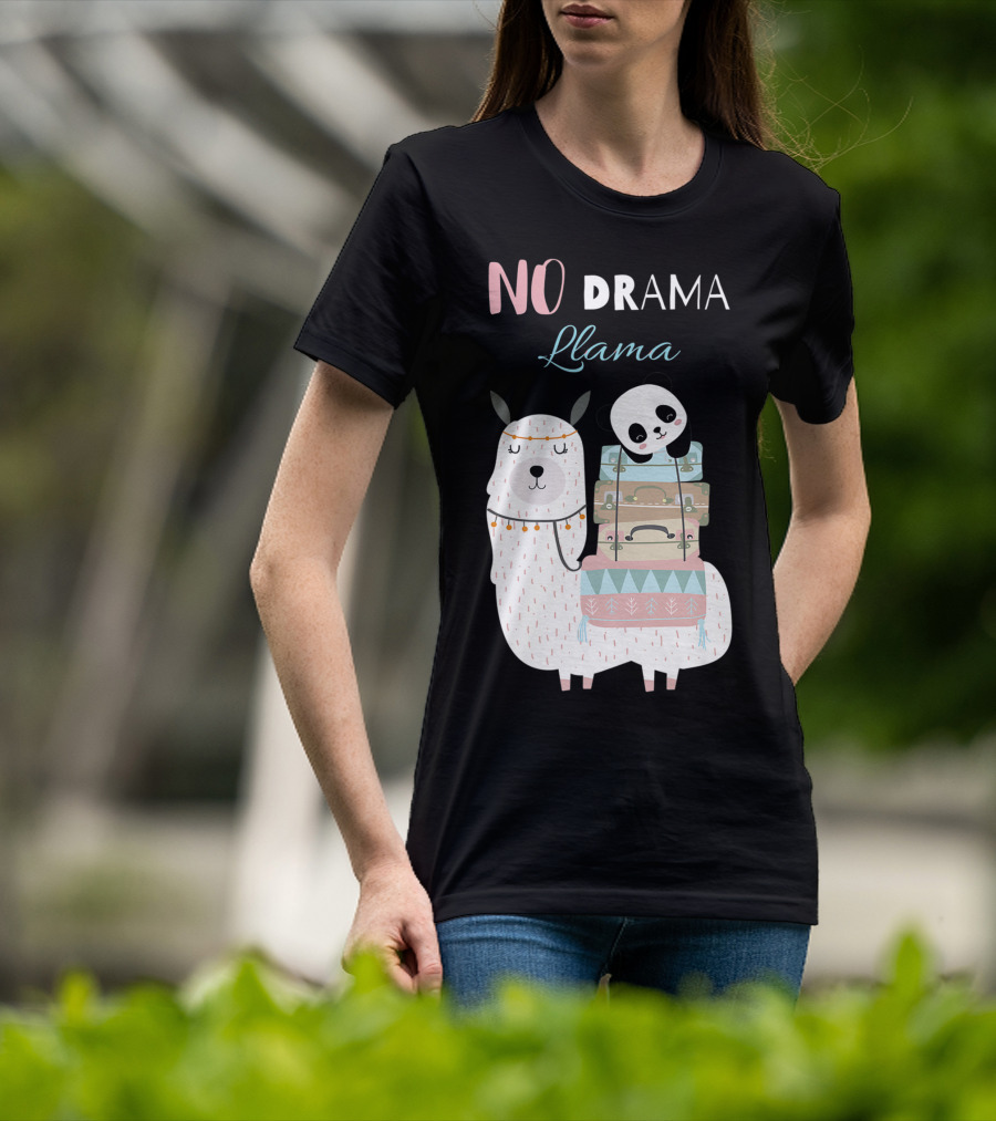 No Drama Llama Cute Panda On Llama With Suitcases T-Shirt