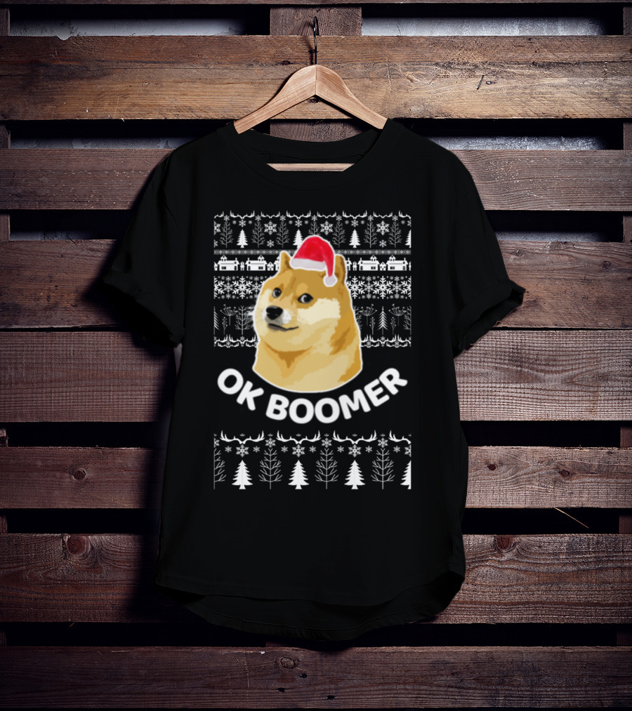 Ok Boomer Doge Santa Hat Ugly Christmas T-Shirt