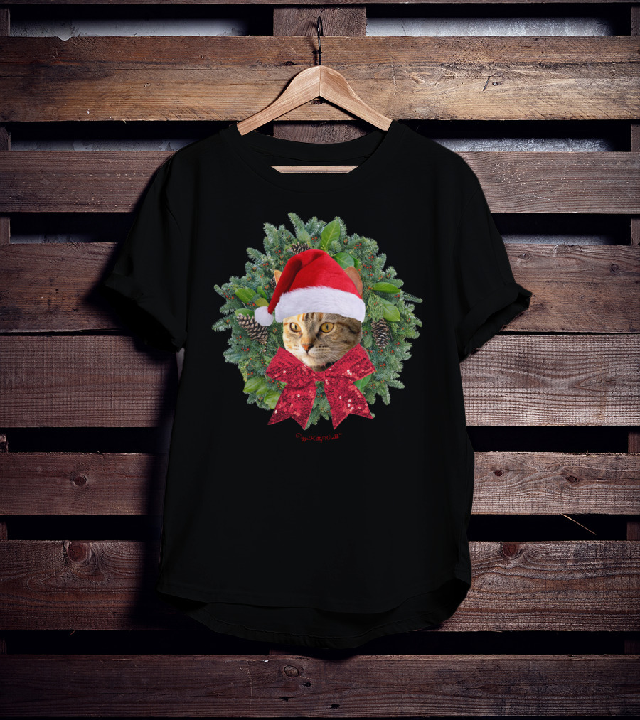 Santa Kitty Pizza Kitty World Wreath Torbie Cat T-Shirt