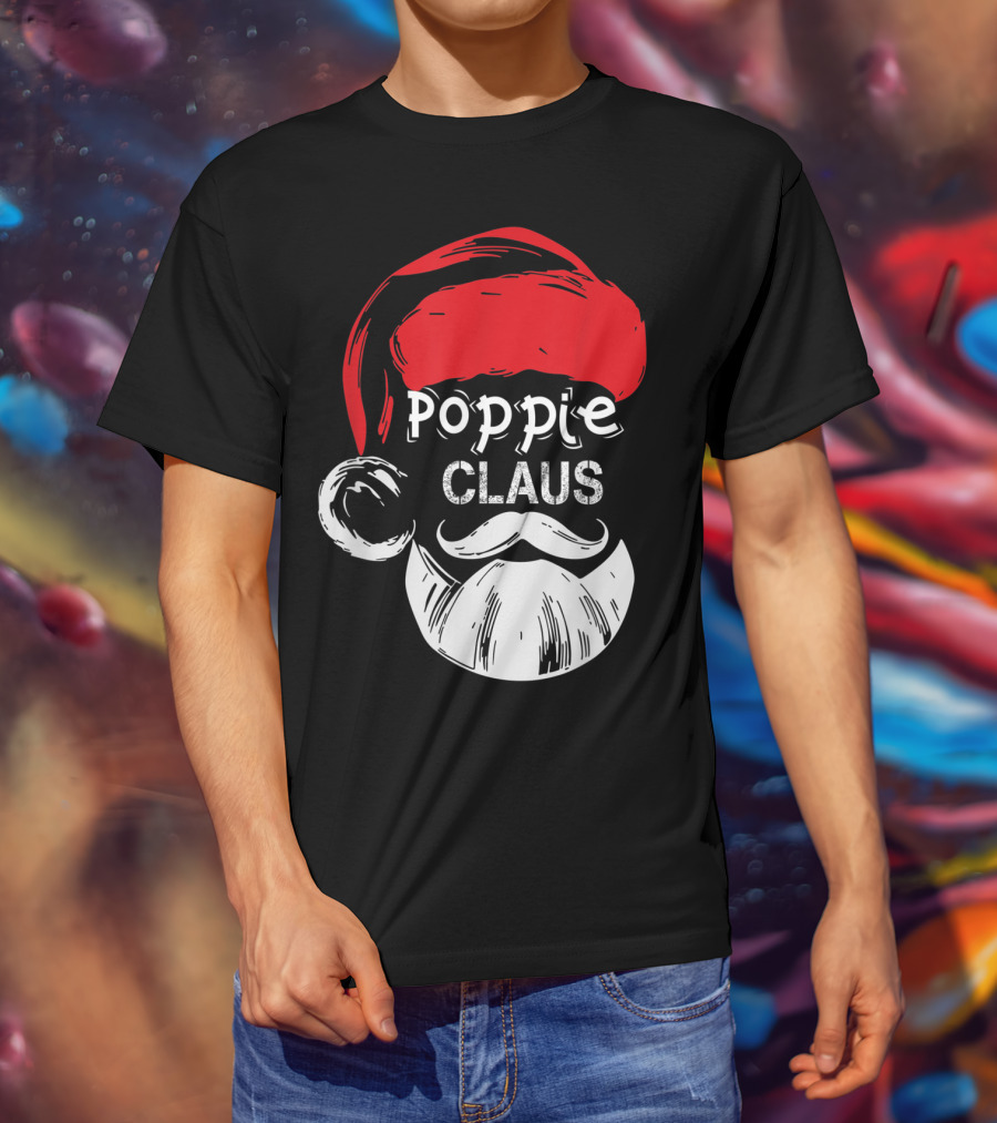 Poppie Claus Santa Hat Christmas Grandpa T-Shirt