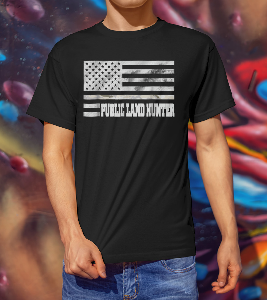Public Land Hunter Camo Thin Line USA Flag Hunting American Pride T-Shirt