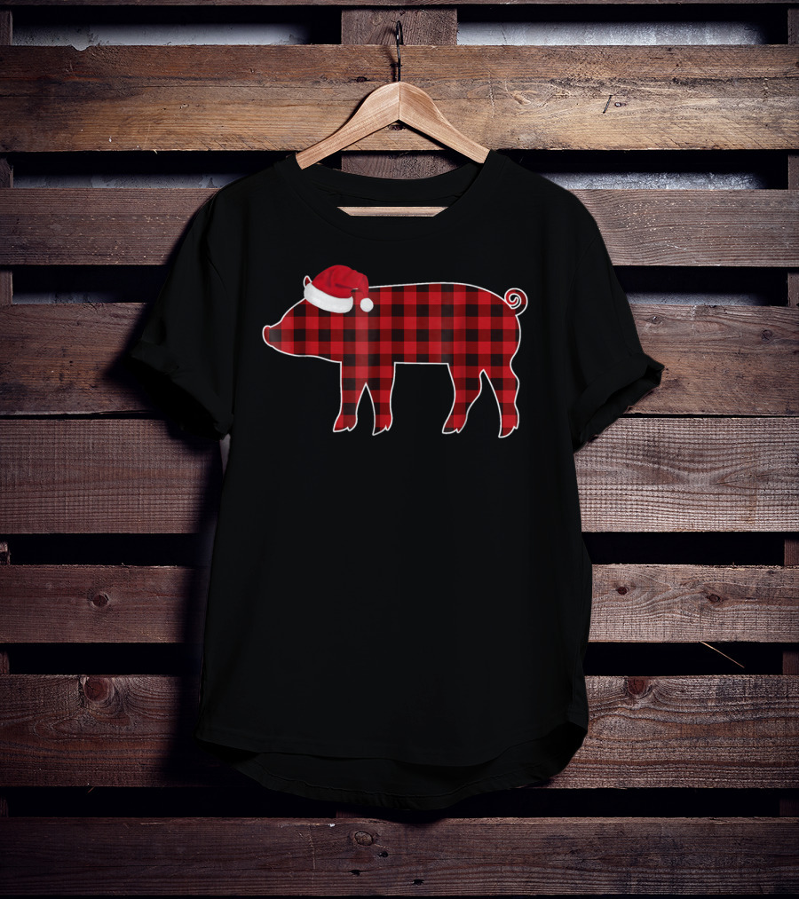 Buffalo Plaid Pig With Santa Hat Christmas T-Shirt