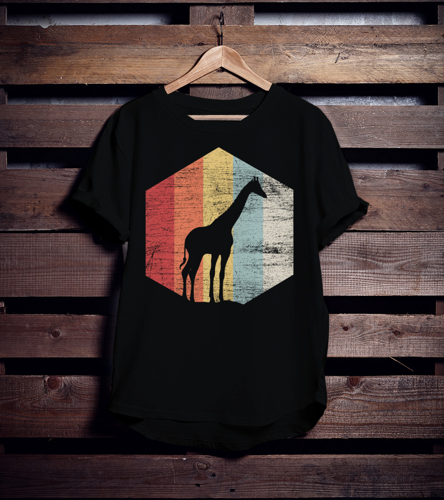 Retro Giraffe Silhouette With Vintage Stripes T-Shirt