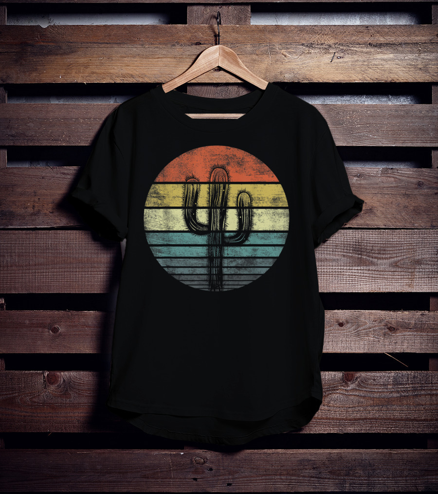 Retro Saguaro Cactus Sunset Stripes Cactaceae Vintage Vibes T-Shirt