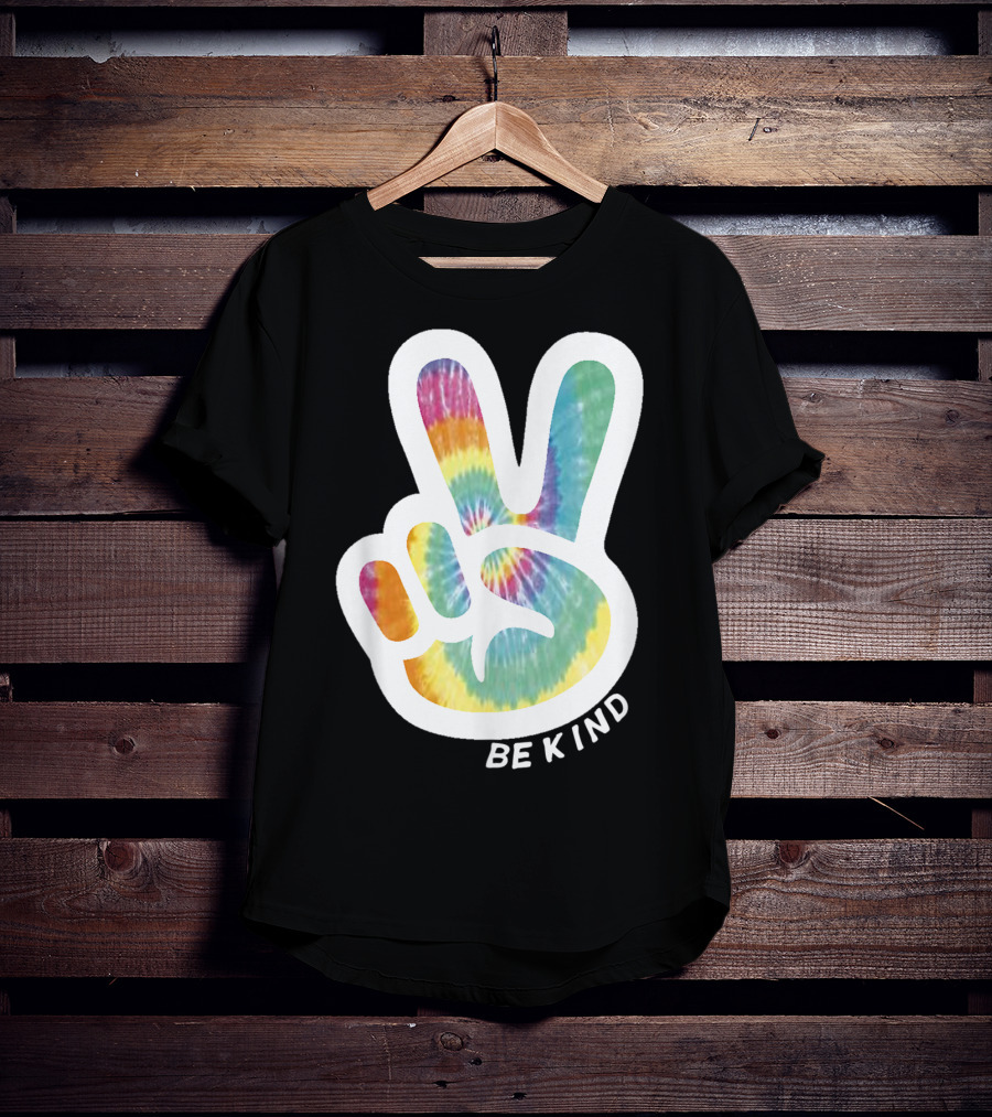 Retro Tie Dye Peace Sign Be Kind Peace Love Vibrant Colors T-Shirt