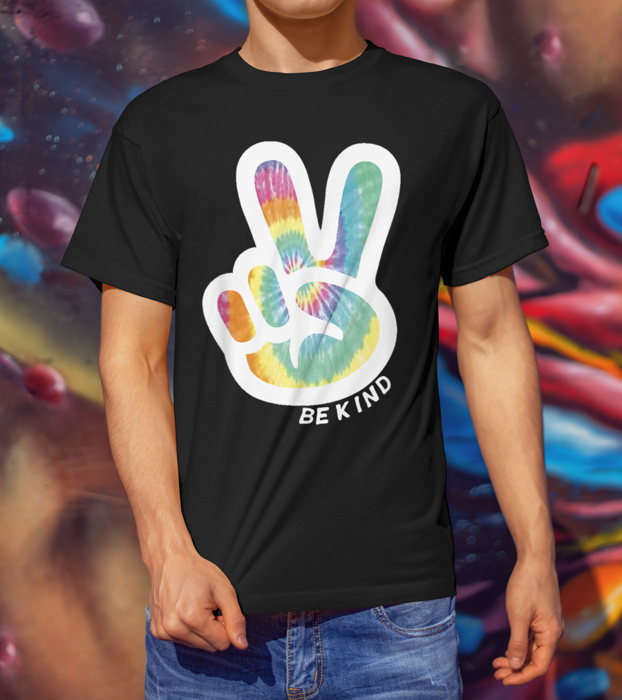 Retro Tie Dye Peace Sign Be Kind Peace Love Vibrant Colors T-Shirt
