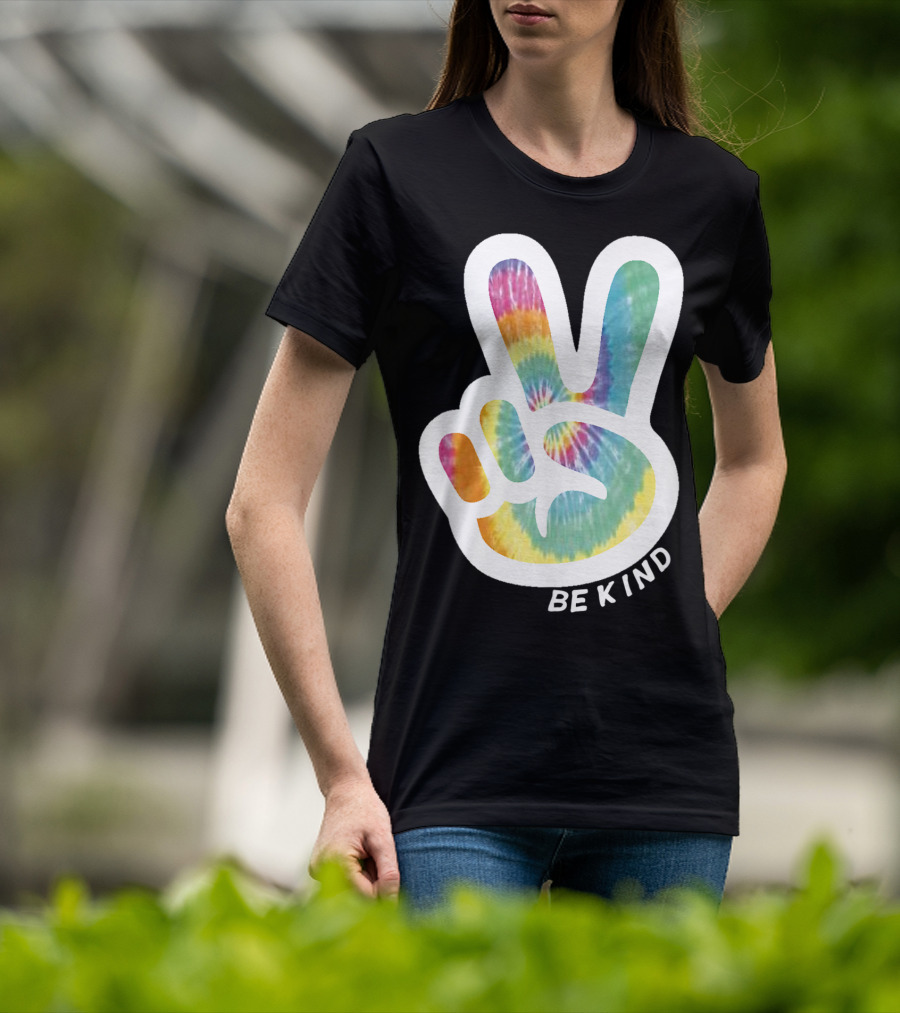 Retro Tie Dye Peace Sign Be Kind Peace Love Vibrant Colors T-Shirt