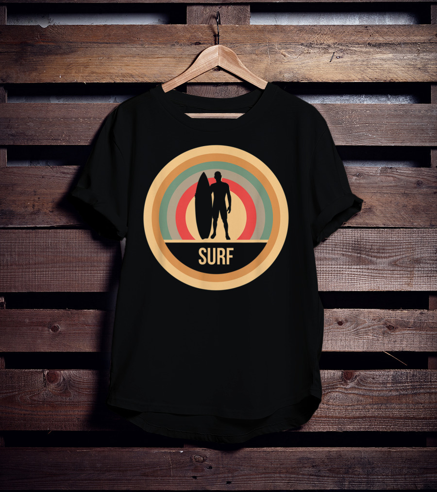 Surf Retro Vintage Surfers Rainbow Circle T-Shirt