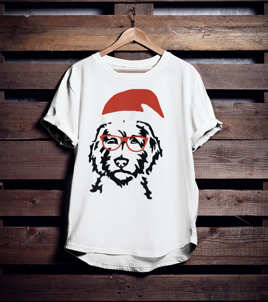 Santa Doodle Goldendoodle Christmas Red Hat Glasses T-Shirt