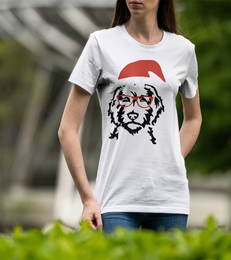 Santa Doodle Goldendoodle Christmas Red Hat Glasses T-Shirt