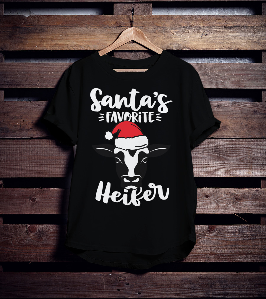 Santa's Favorite Heifer Cow Cattle Farmer Christmas Santa Hat T-Shirt