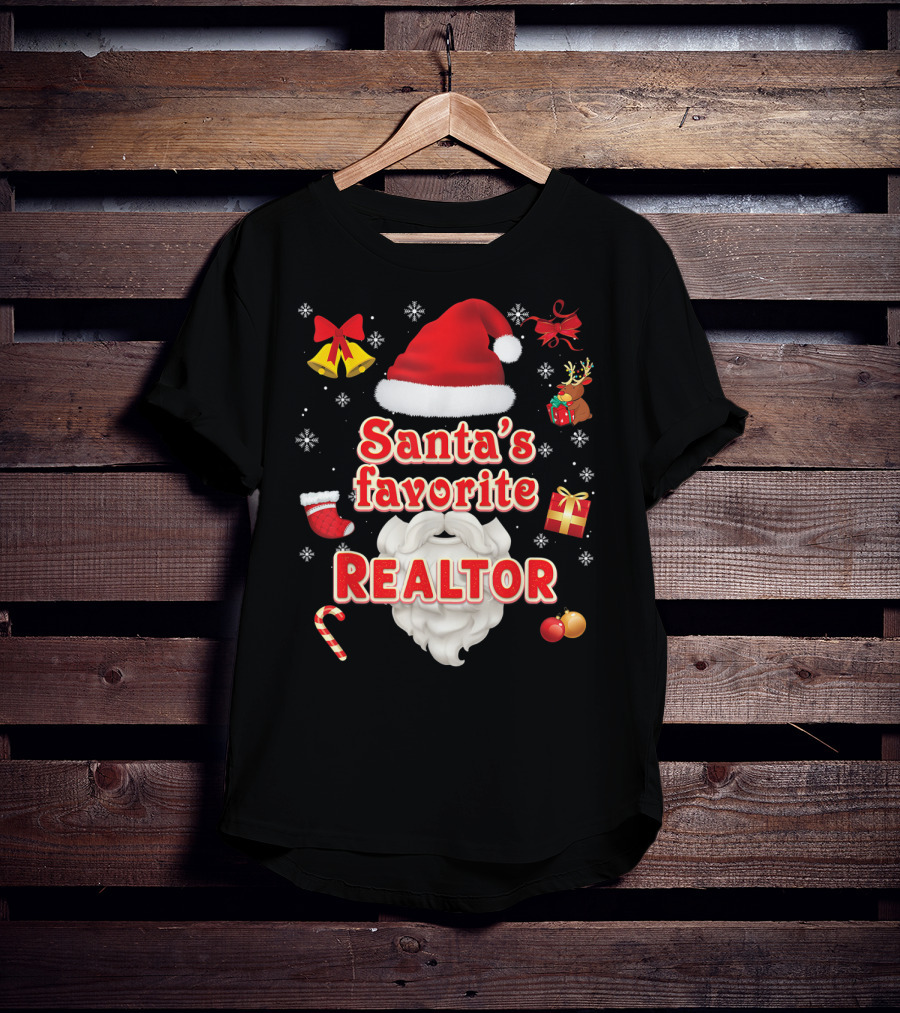 Santa's Favorite Realtor Christmas Cute Santa Hat Bells Reindeer Gift Snowflakes T-Shirt