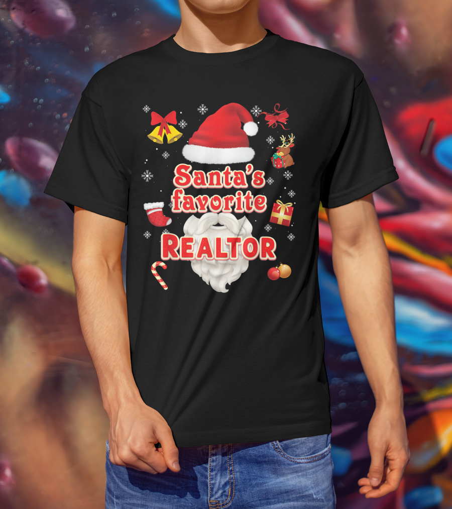 Santa's Favorite Realtor Christmas Cute Santa Hat Bells Reindeer Gift Snowflakes T-Shirt