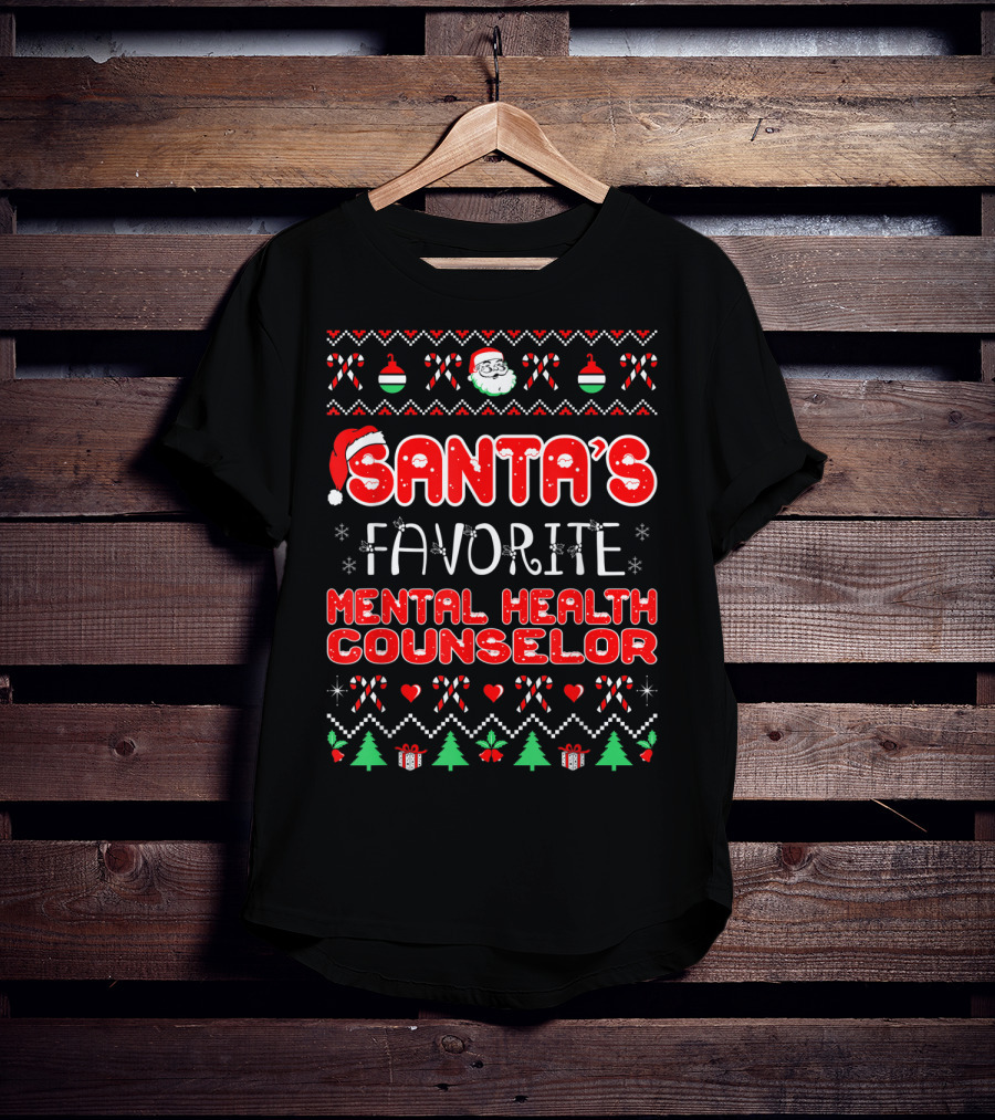 Santa's Favorite Mental Health Counselor Festive Christmas Elements T-Shirt