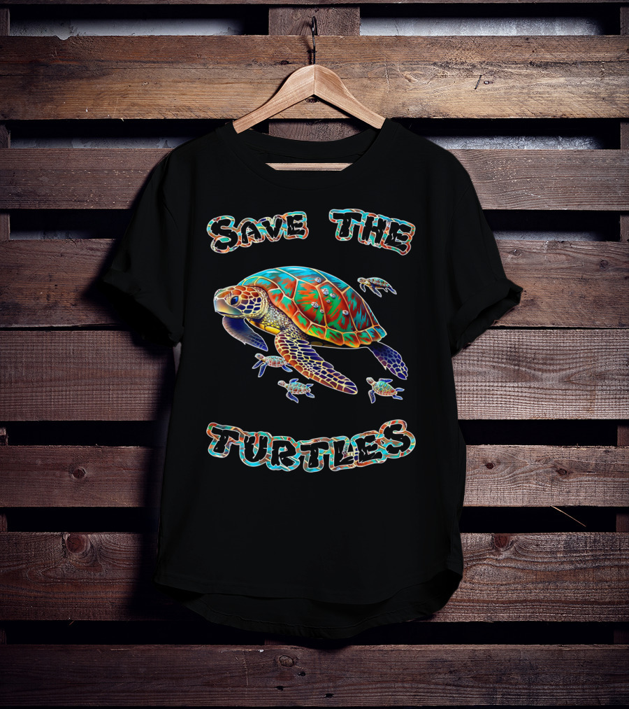 Save The Turtles Colorful Sea Turtle Conservation T-Shirt