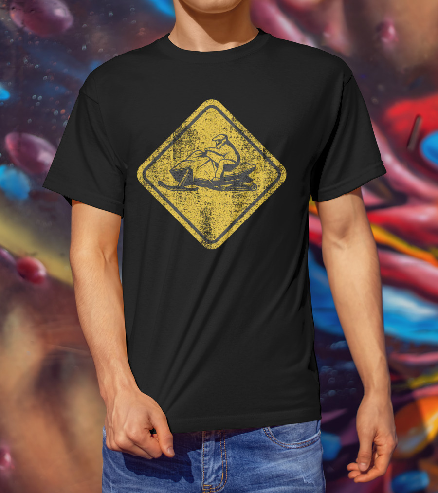 Snowmobile Crossing Yellow Caution Sign T-Shirt