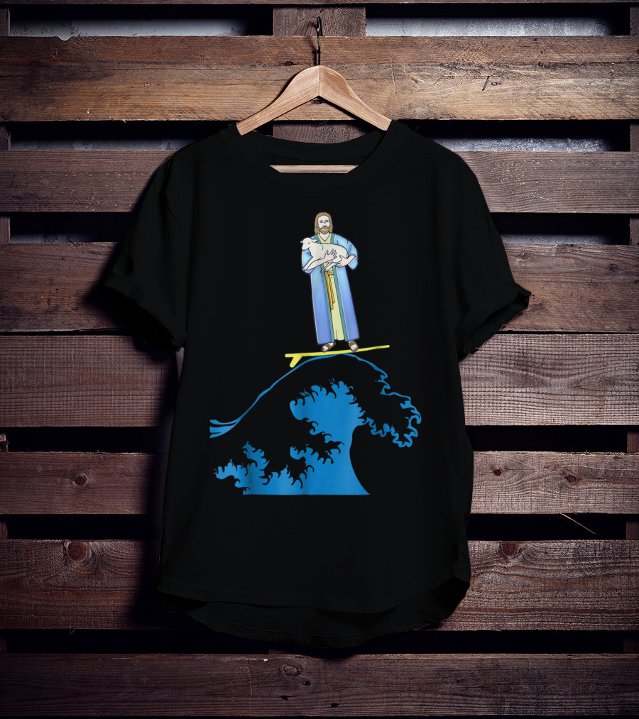 Surfing Jesus Riding The Wave With A Lamb T-Shirt