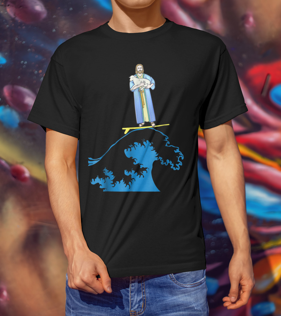 Surfing Jesus Riding The Wave With A Lamb T-Shirt