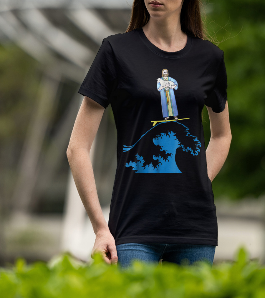 Surfing Jesus Riding The Wave With A Lamb T-Shirt