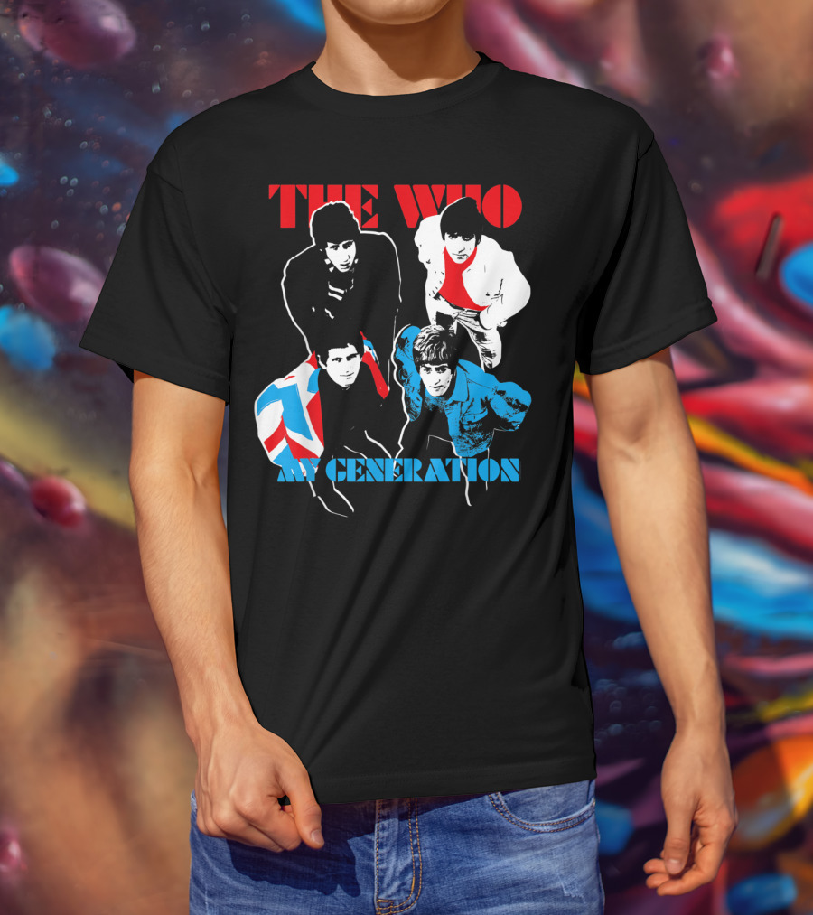 The Who My Generation Band Members With Union Jack Flag T-Shirt