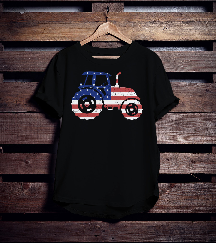 Tractor American Flag Farm Patriotic Farmer T-Shirt