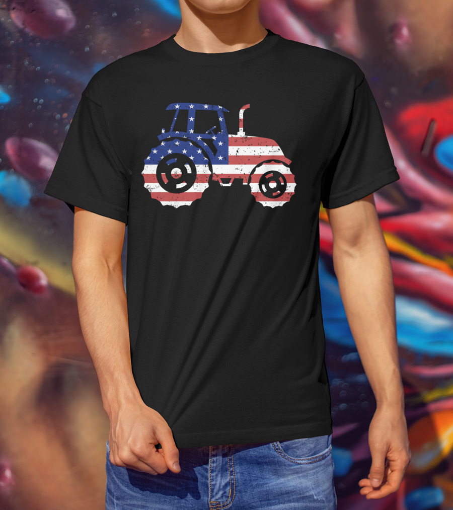 Tractor American Flag Farm Patriotic Farmer T-Shirt