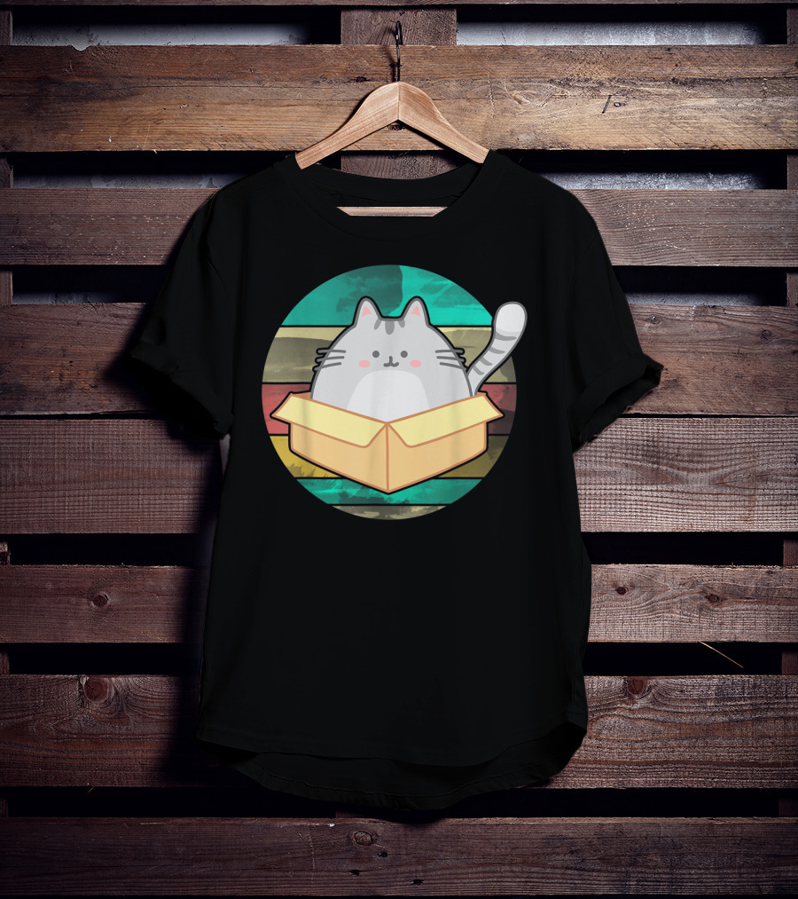 Retro Fat Cat In Box With Vintage Stripes T-Shirt