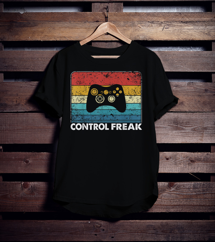 Control Freak Vintage Video Game Controller Retro Stripes T-Shirt