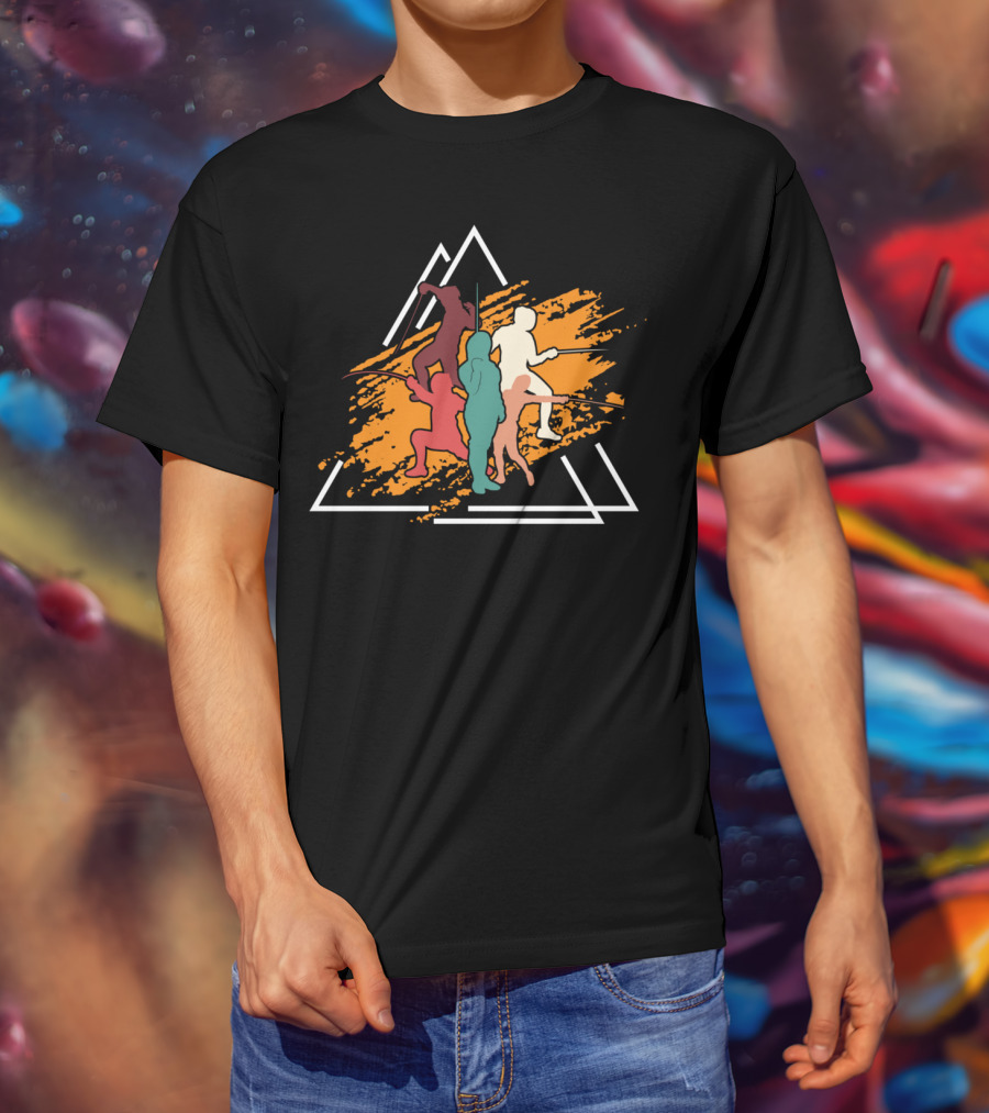 Vintage Fencing Sports Sword Fight Triangles Dynamic T-Shirt