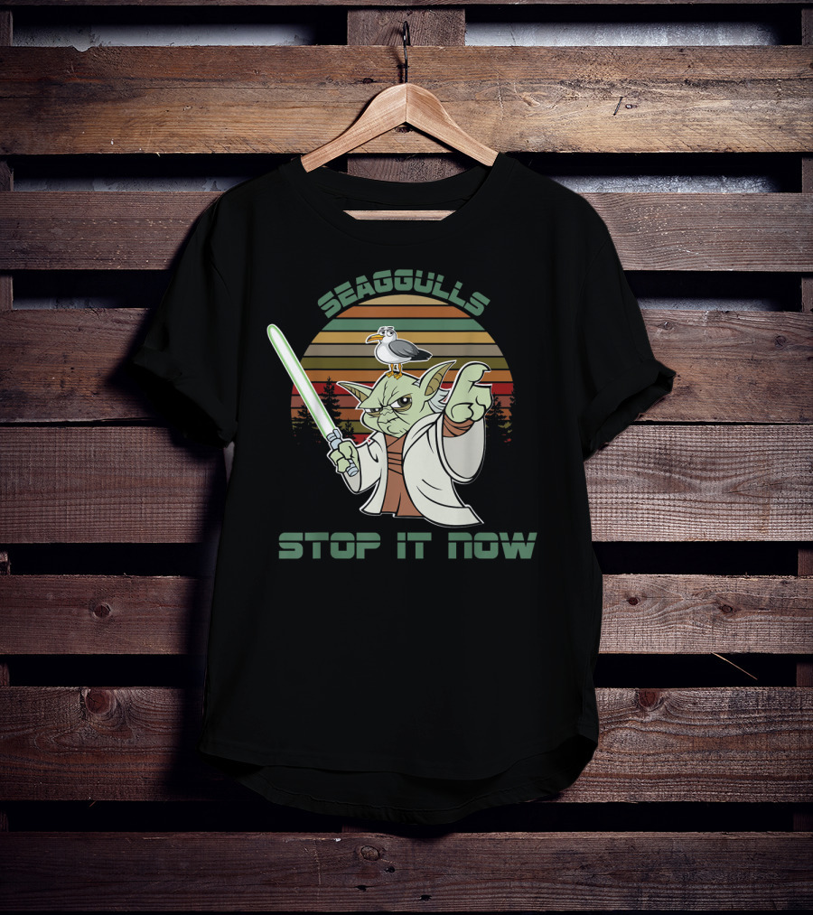 Seagulls Stop It Now Lightsaber Yoda Vintage Sunset T-Shirt