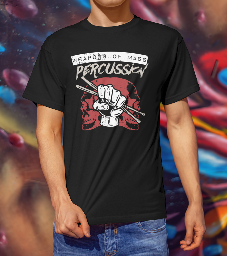 Weapons Of Mass Percussion Skull Fist Drummer Sticks T-Shirt