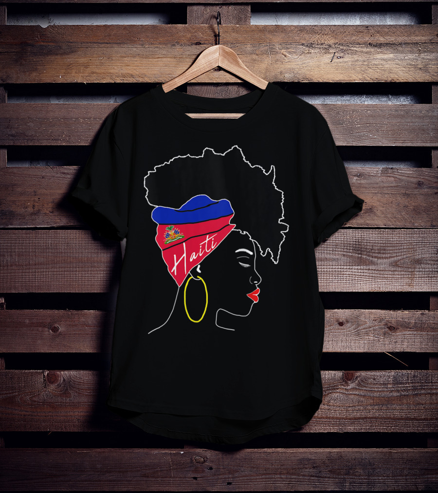 Haitian Girl With Haiti Flag Afro Headwrap Profile T-Shirt