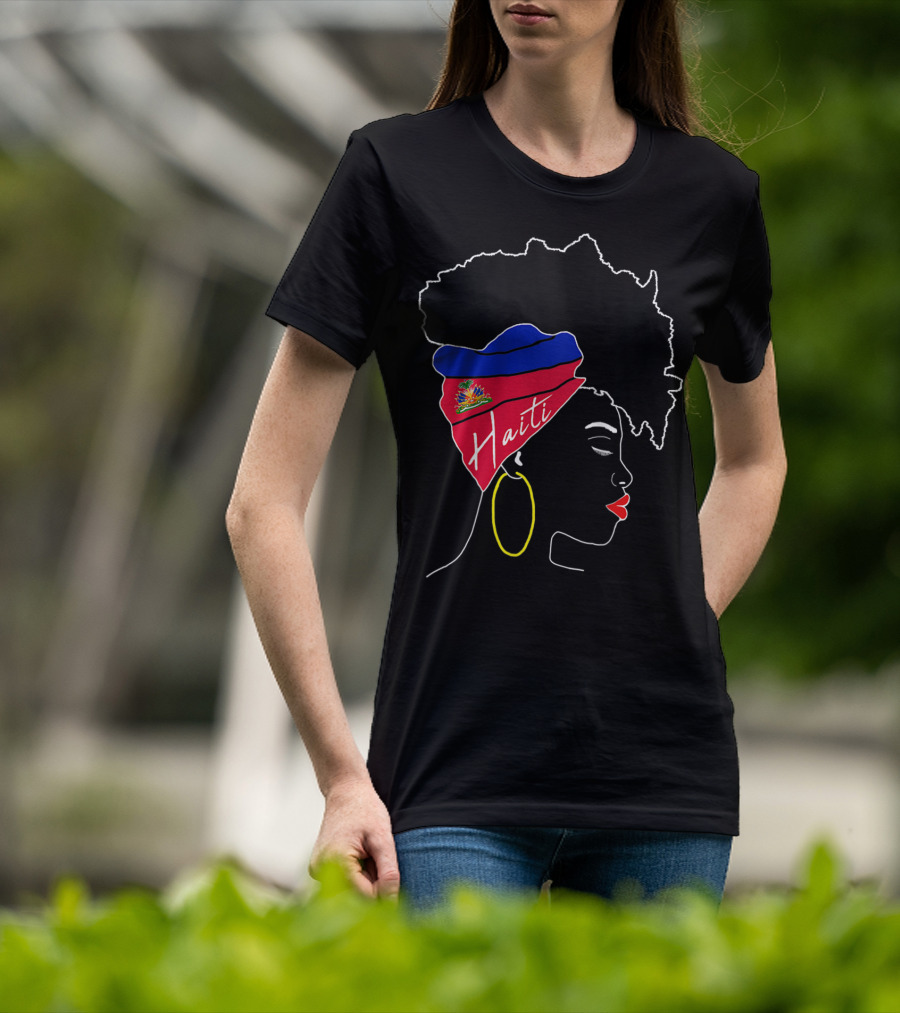 Haitian Girl With Haiti Flag Afro Headwrap Profile T-Shirt