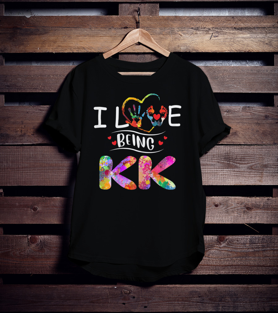 I Love Being KK Colorful Handprint Heart Grandma T-Shirt