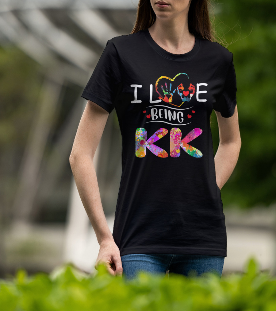 I Love Being KK Colorful Handprint Heart Grandma T-Shirt