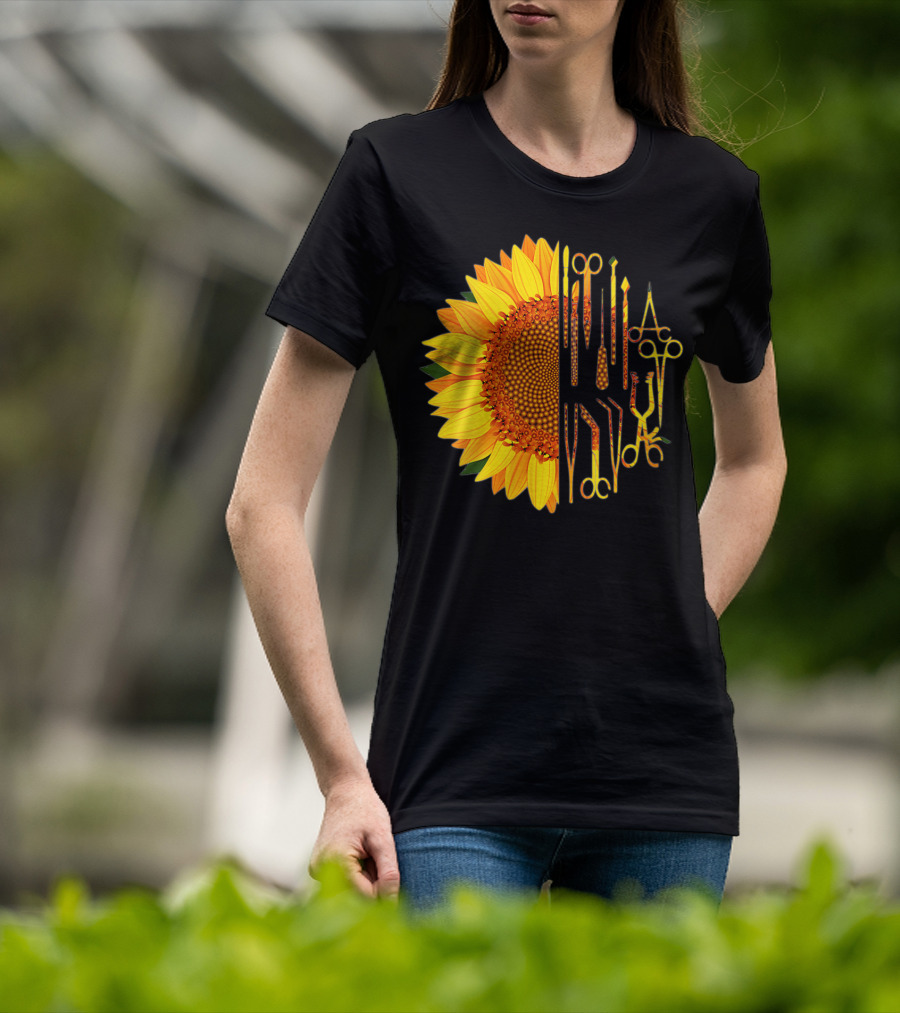 Scrub Tech Surgeon Surgical Instruments Sunflower Hybrid T-Shirt