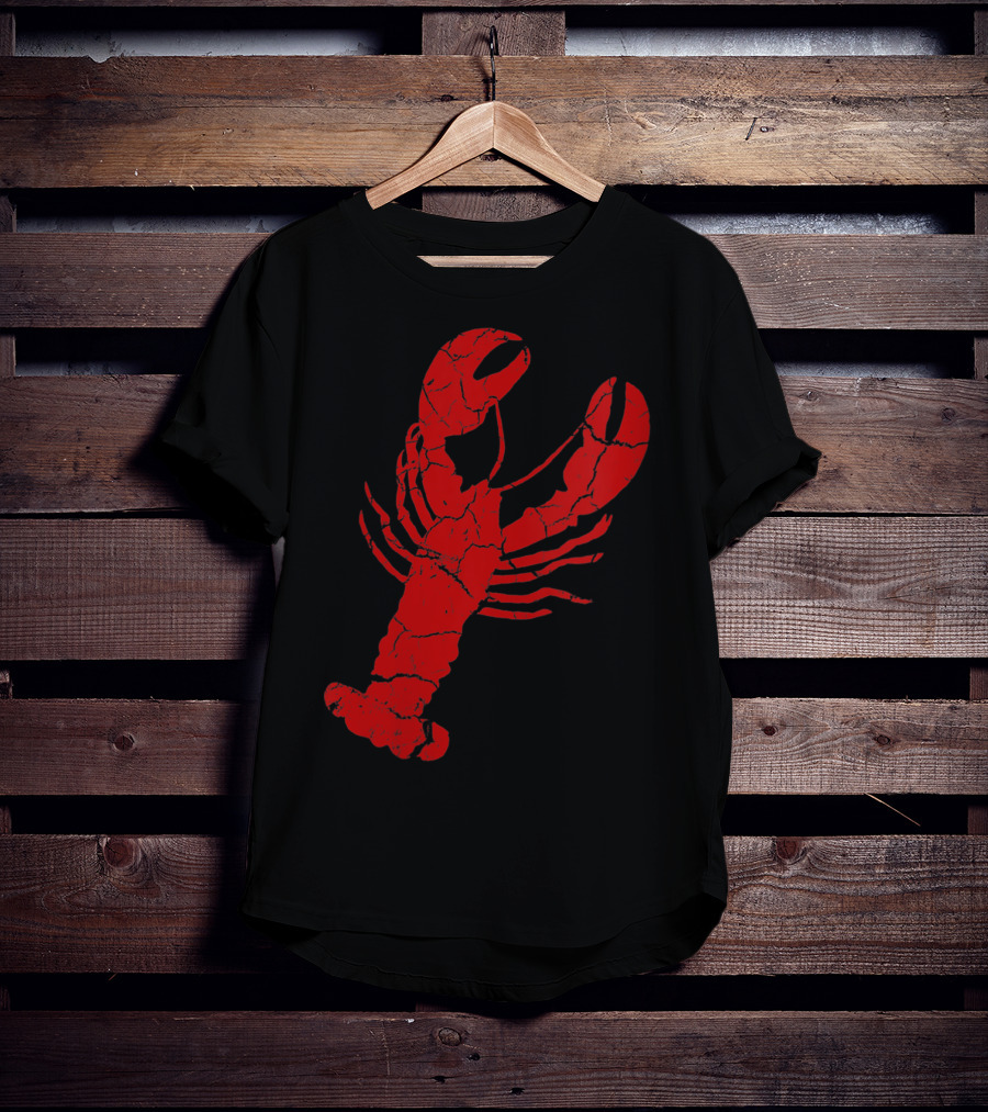 Vintage Lobster Print Red Cracked T-Shirt