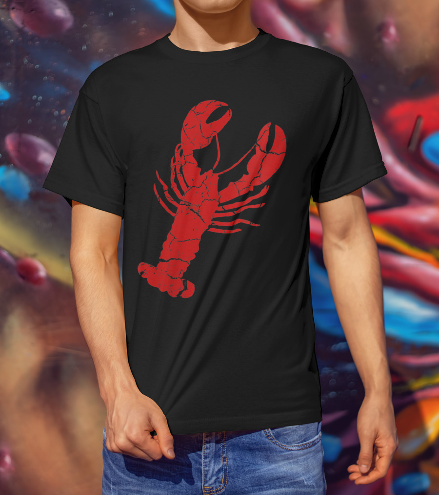 Vintage Lobster Print Red Cracked T-Shirt