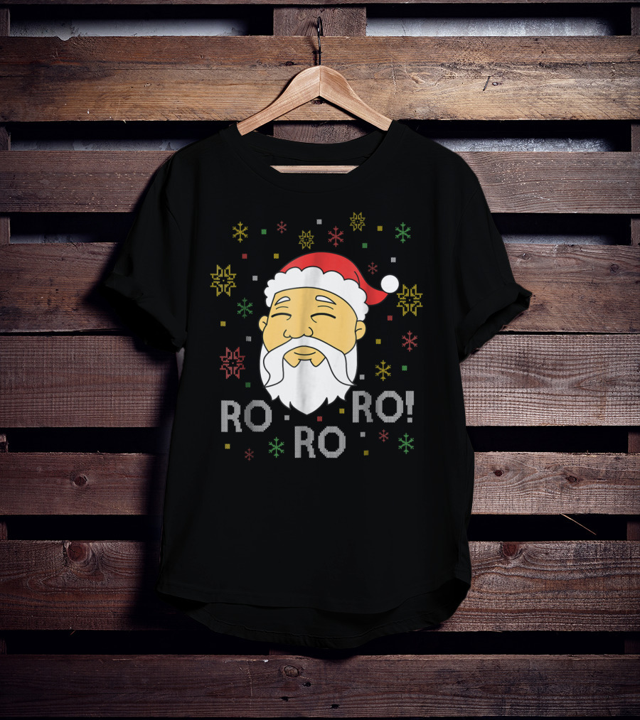 Asian Santa Claus Ro Ro Ro Funny Christmas Face With Snowflakes T-Shirt