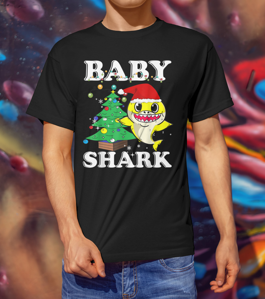 Baby Shark Christmas Tree Santa Hat T-Shirt